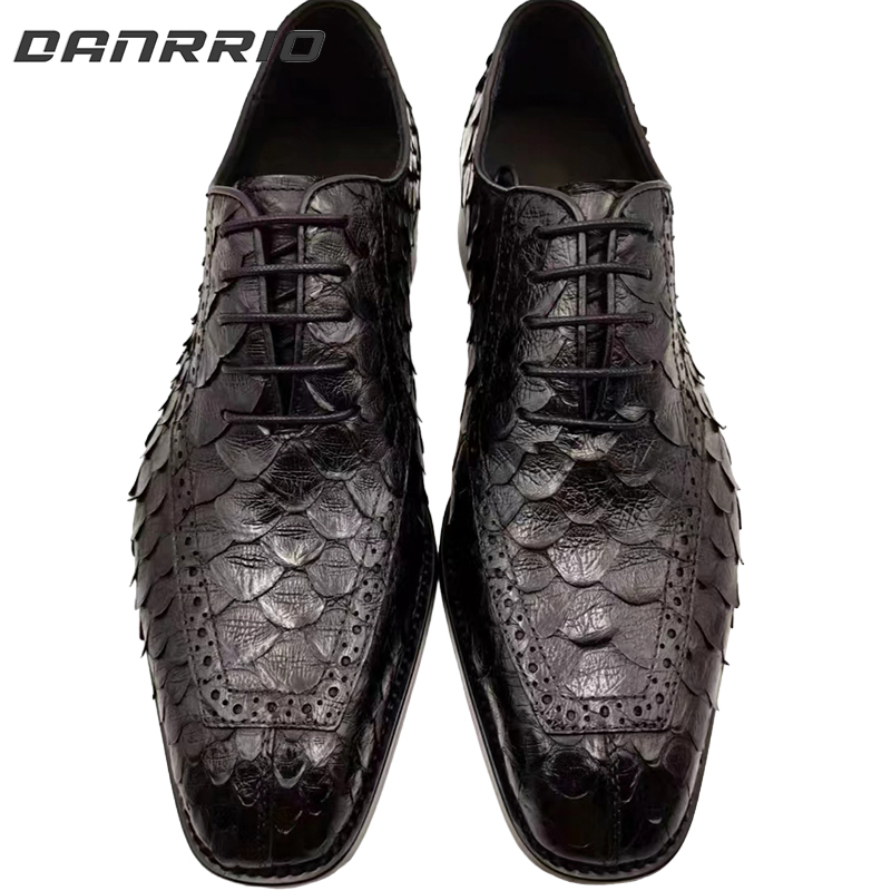 Rare Leather Business Oxford Shoes | Python Skin Brogue Shoes|Cow Leather Sole DANRRIO.COM DANRRIO