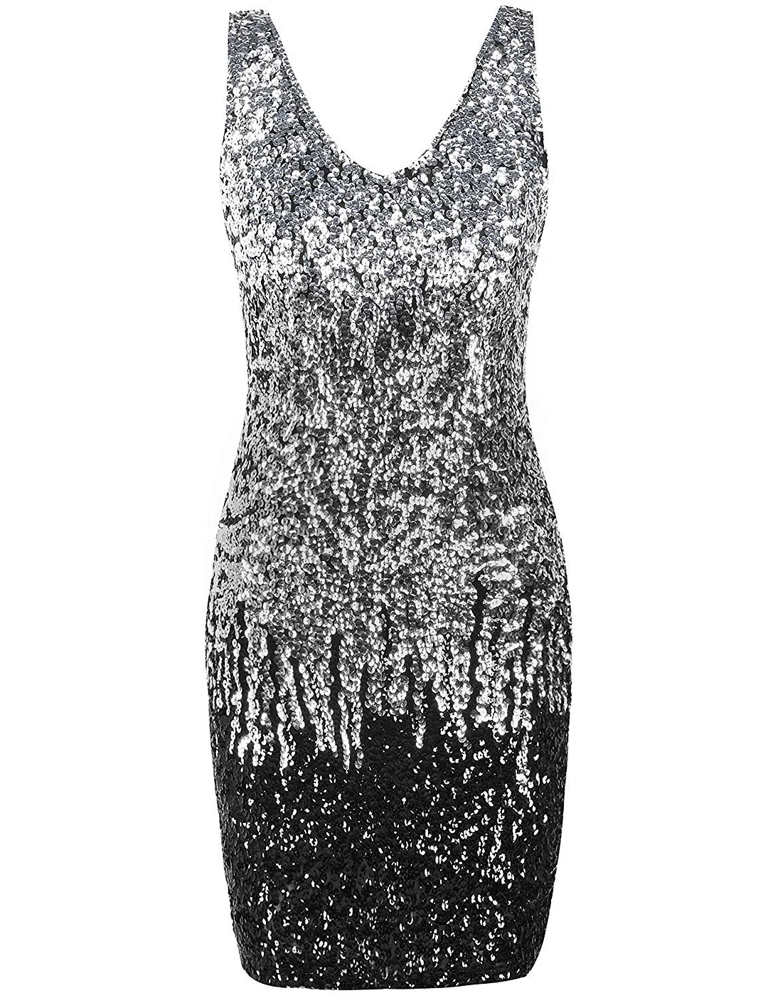 Women's Sexy Deep V Neck Sequin Glitter Bodycon Stretchy Mini Party Dress