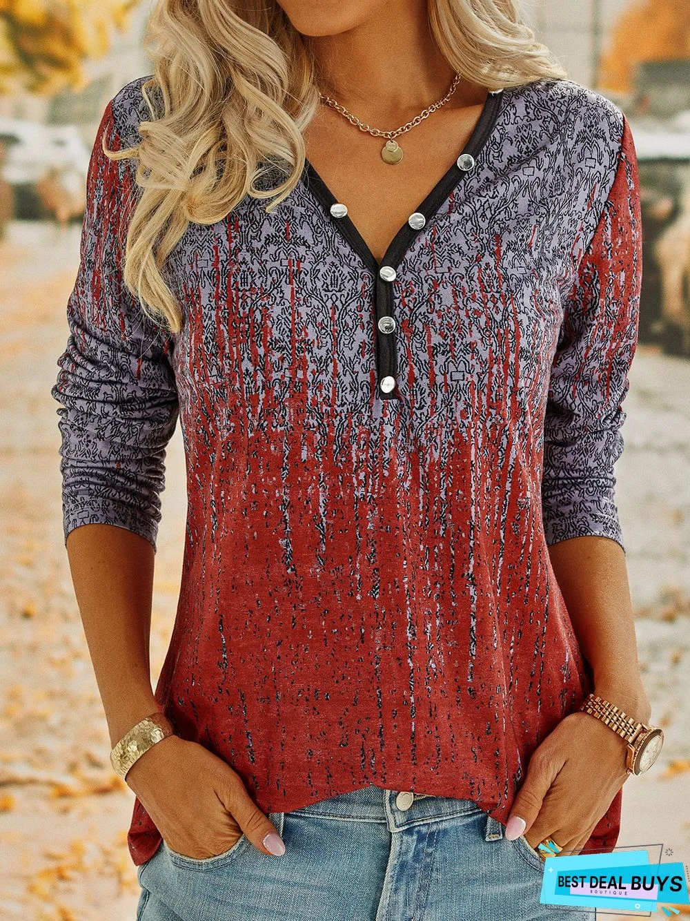 Ethnic Vintage V Neck T-Shirt