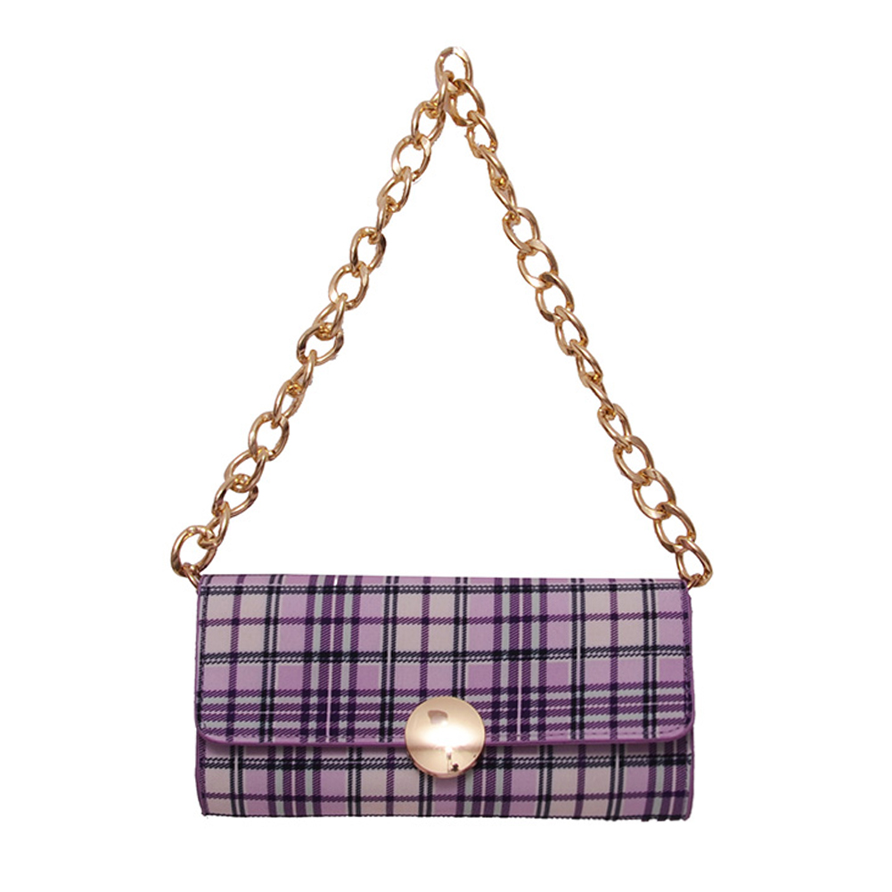 

Vintage Plaid PU Leather Women Handbag Chain Underarm Shoulder Bag -Purple, 501 Original