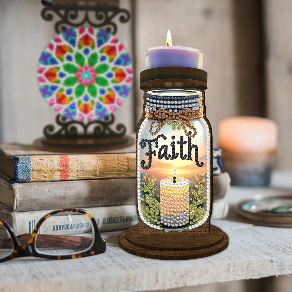 Wooden Faith Candle Bottle 5D DIY Diamond Painting Candle Holder Decor for Adult
