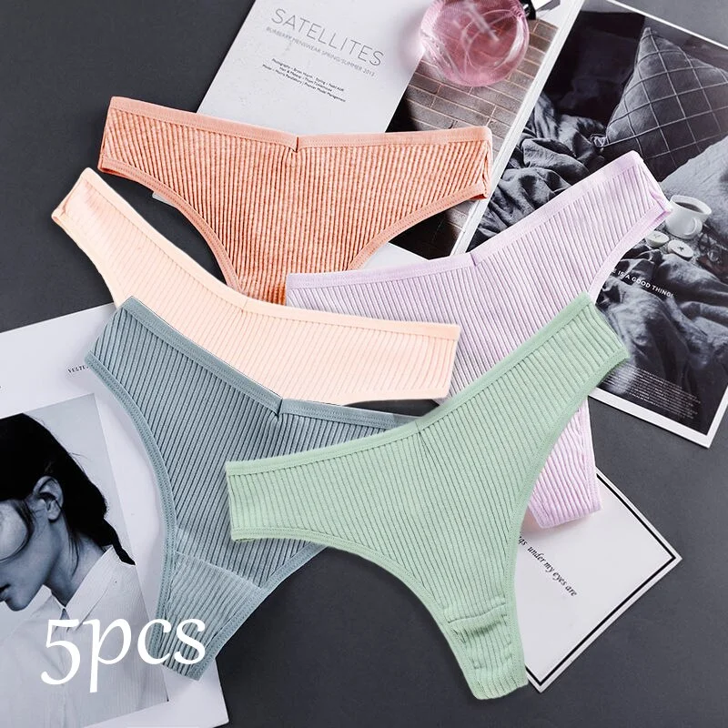Uaang Erotic Cotton Thong 5Pcs Sexy Women Panties Fashion Solid Color T-Shaped Breathable Soft Comfortable Briefs 2022 New