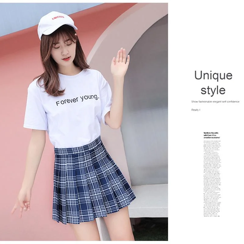 XS-2XL New summer women skirt high waist pleated plaid skirts female cute sweet girls dance mini skirt mujer
