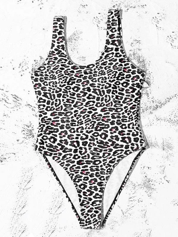 Leopard Print Backless One-Piece Swimwear