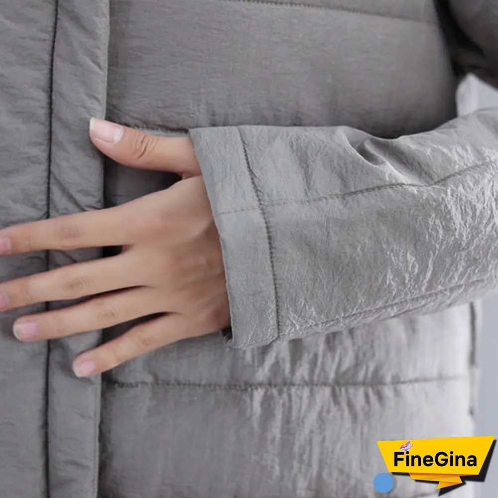 New gray Parkas Loose fitting o neck snow jackets Elegant Chinese Button winter outwear
