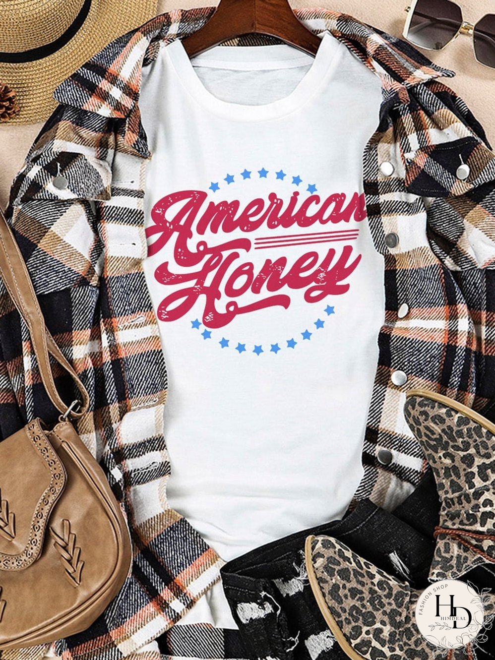 American Honey Flag Print Graphic Tee - White
