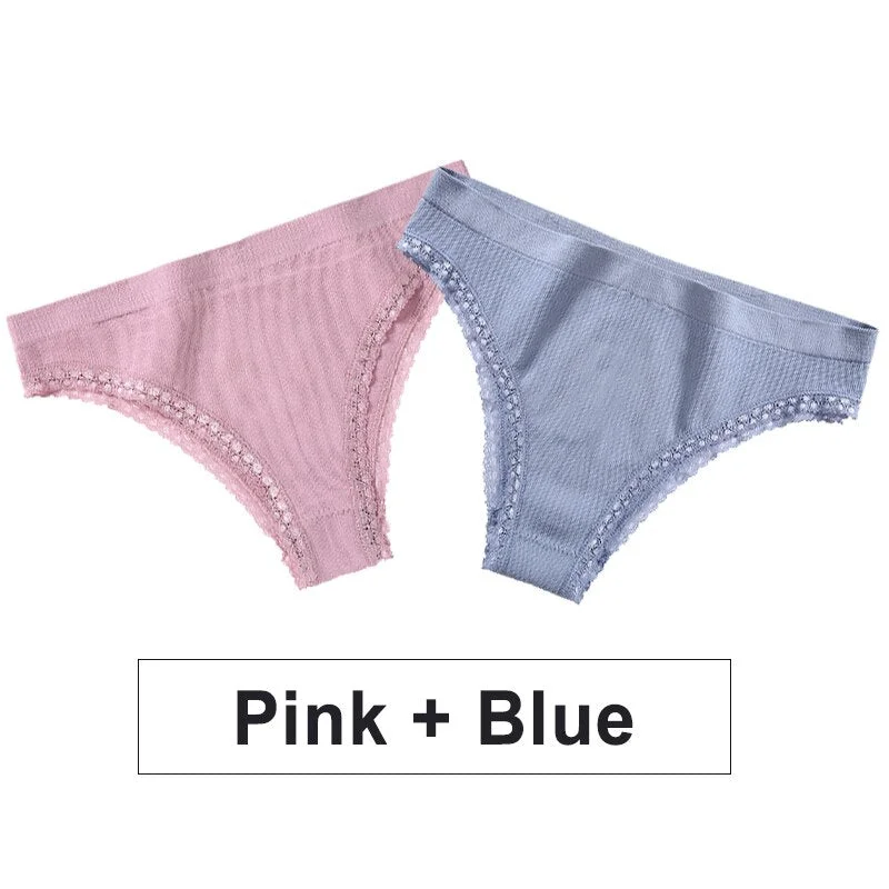 2PCS/Set Women Panties Sexy Lingerie Lace Underwear Female Underpants Solid Color Bikini Panties Seamless Briefs for Woman Girls