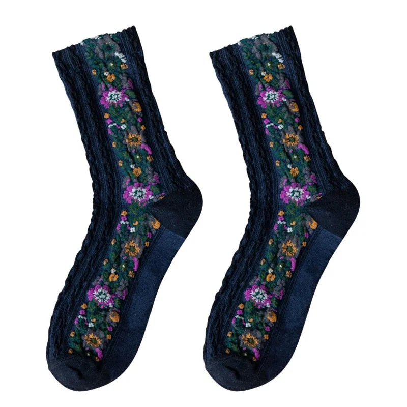 Floral Printed Woman Socks Cotton Funny Socks Fit Without Falling Winter Vintage Sleepwear Meias Harajuku Women Socks For Girls