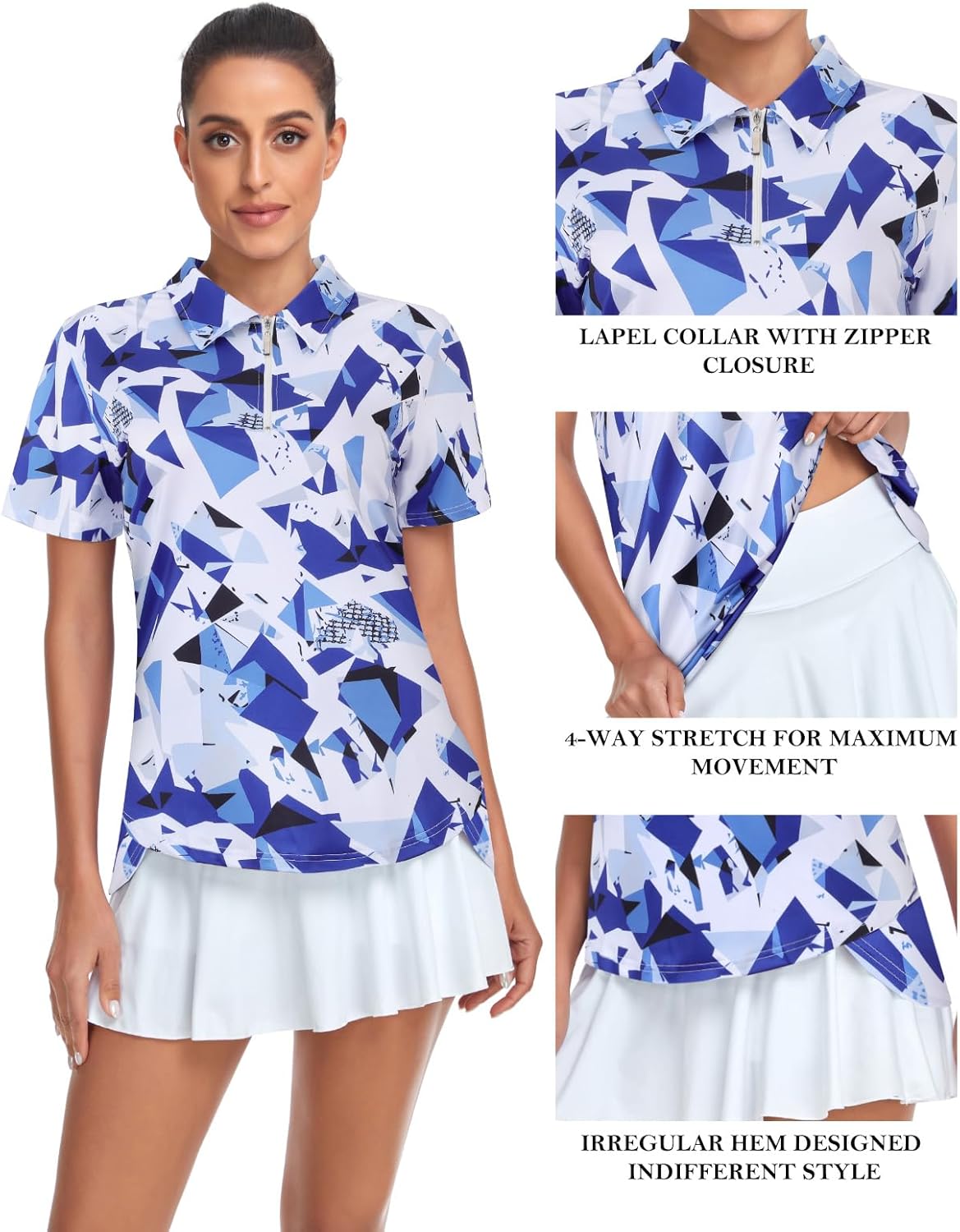 Women's Golf Polo Shirts Short Sleeve Quarter Zip Pullover Moisture Wicking Workout Tops