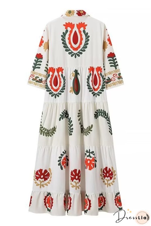 Positioning Plant Leaf Print Long Dress