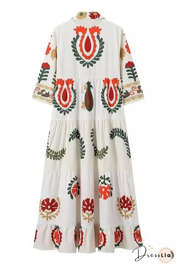 Positioning Plant Leaf Print Long Dress