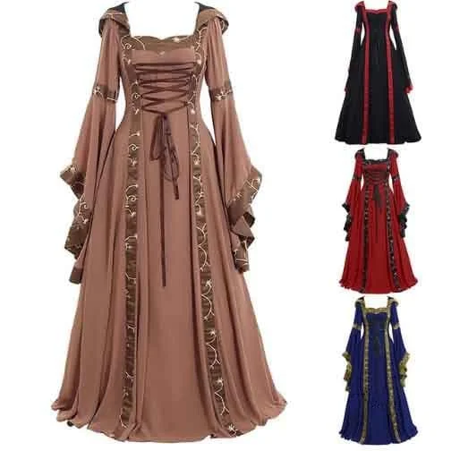 4 Colors Gothic Lace-Up Maxi Dress SS054