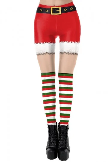 Womens Striped Santa Leggings Red-elleschic