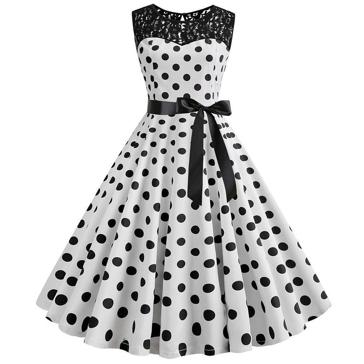 Mayoulove Women Lace Vintage Dress Polka Dot Swing Party Dresses 50s 60s Rockabilly Pin Up Dress-Mayoulove