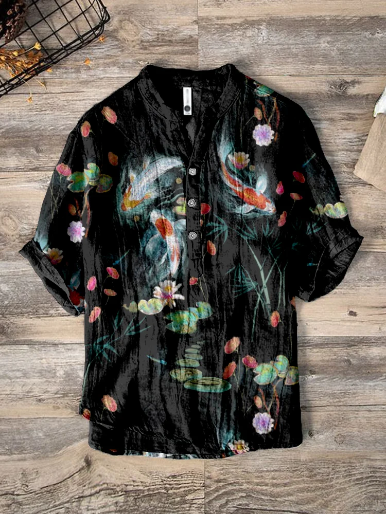 Japanese Water Garden Art Linen Blend Cozy Shirt
