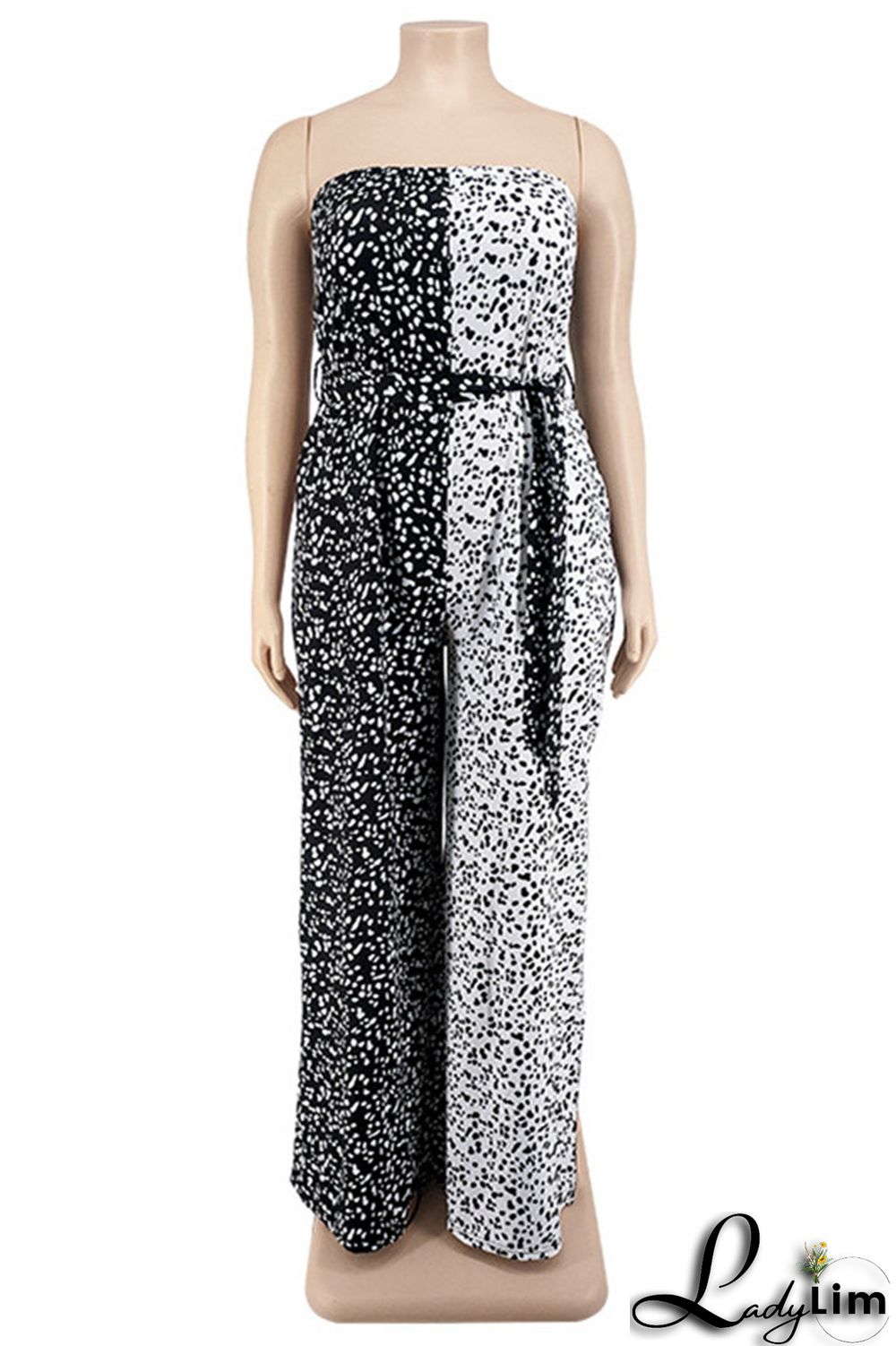 Purple Fashion Casual Print Split Joint Backless With Belt Strapless Plus Size Jumpsuits