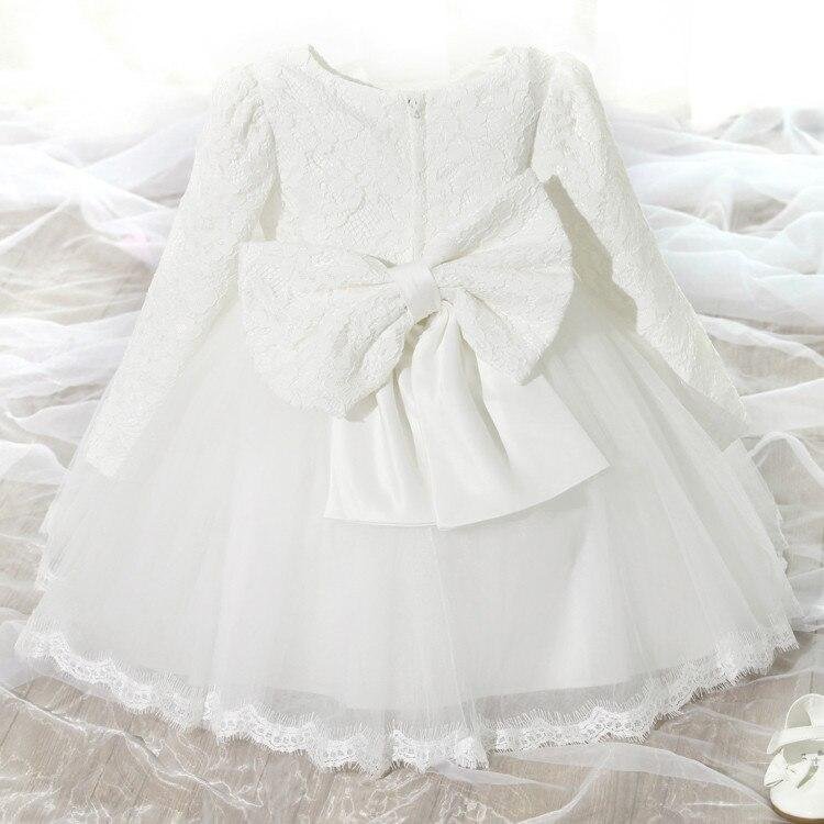 Baby Birthday Dress Winter Long Sleeve Dresses With Bow Lace Tutu Outfits Baptism Gown Toddler Christmas Baby Dress Vestidos
