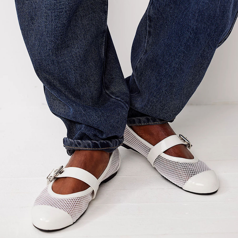 White Vegan Leather Round Toe Flat Pull-On Buckled Mary Jane Shoes Nicepairs