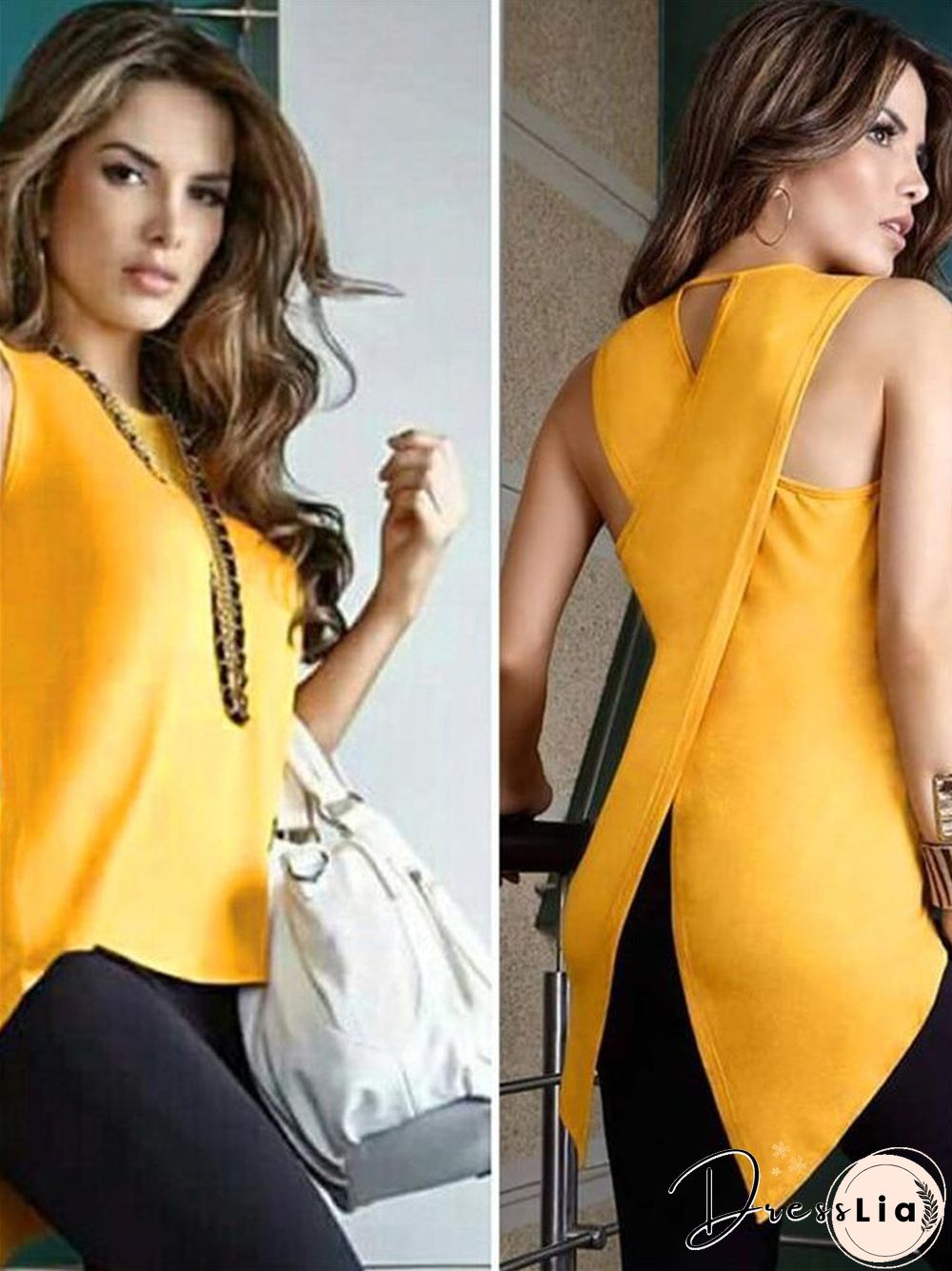Women Cross Irregular Sleeveless Backless Tops and Blouses