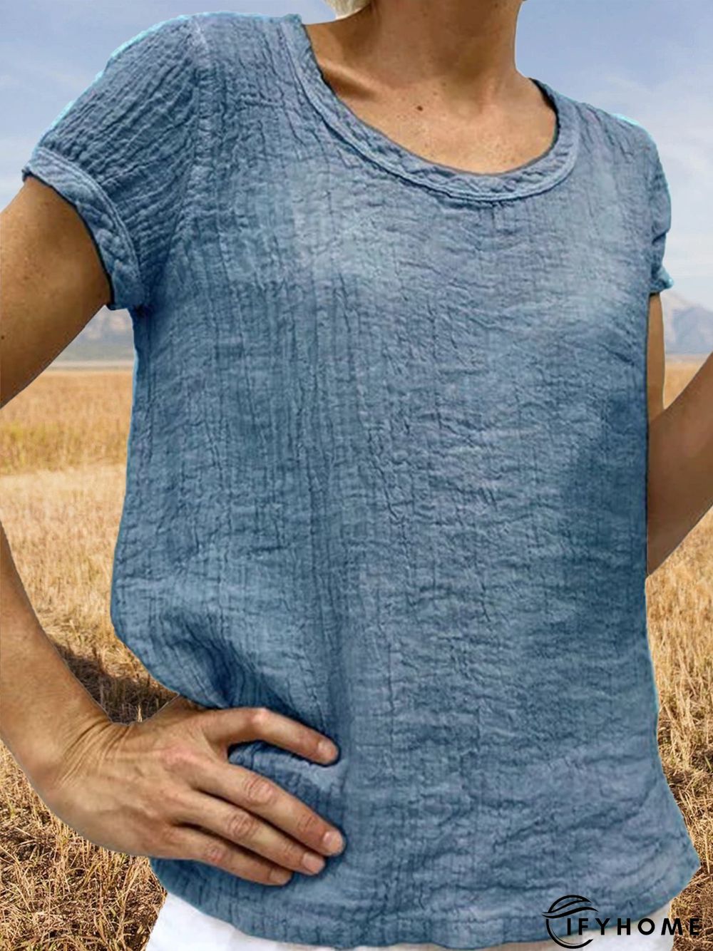 Plain Linen Short Sleeve Casual Blouses | IFYHOME