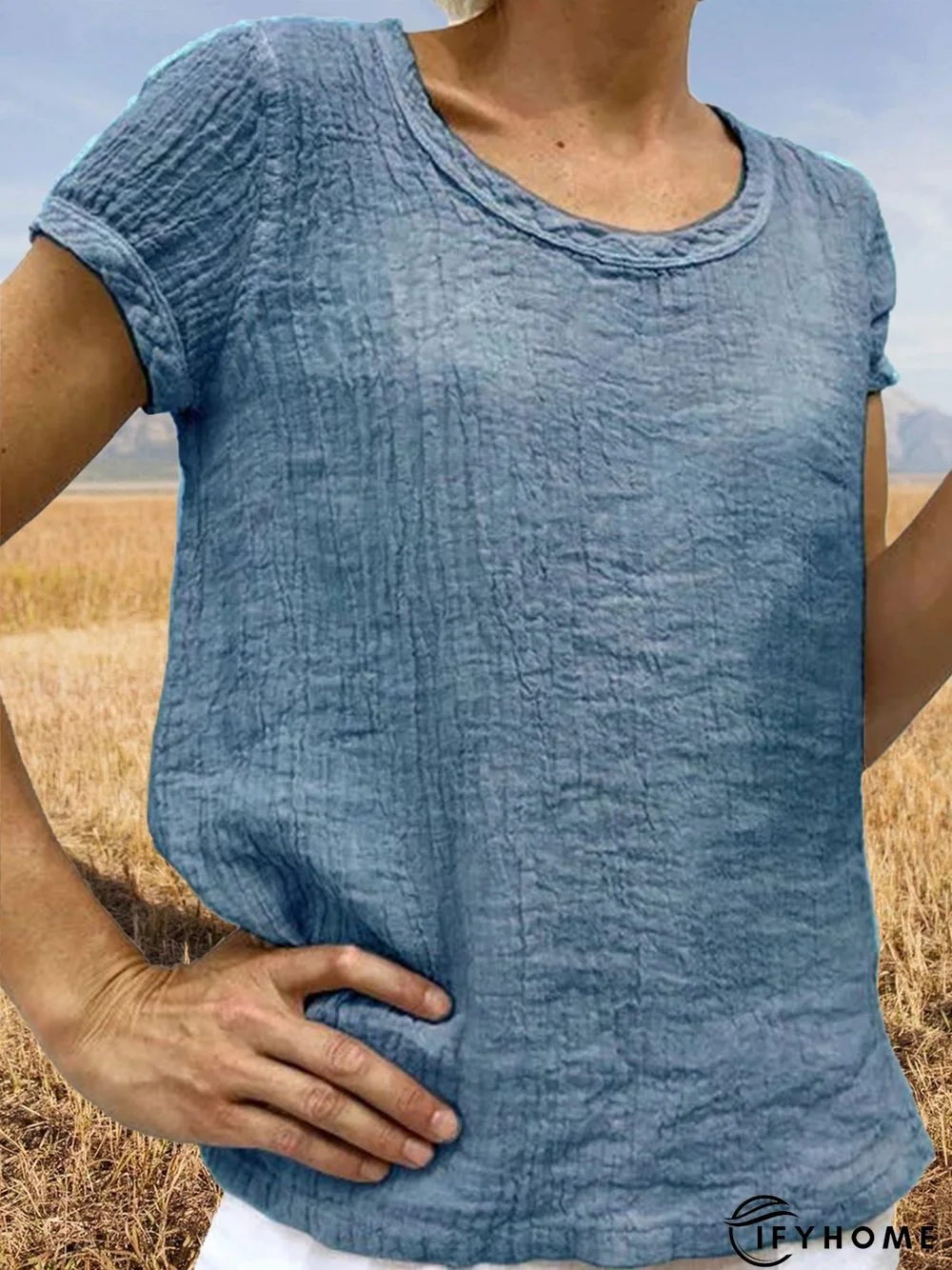 Plain Linen Short Sleeve Casual Blouses | IFYHOME