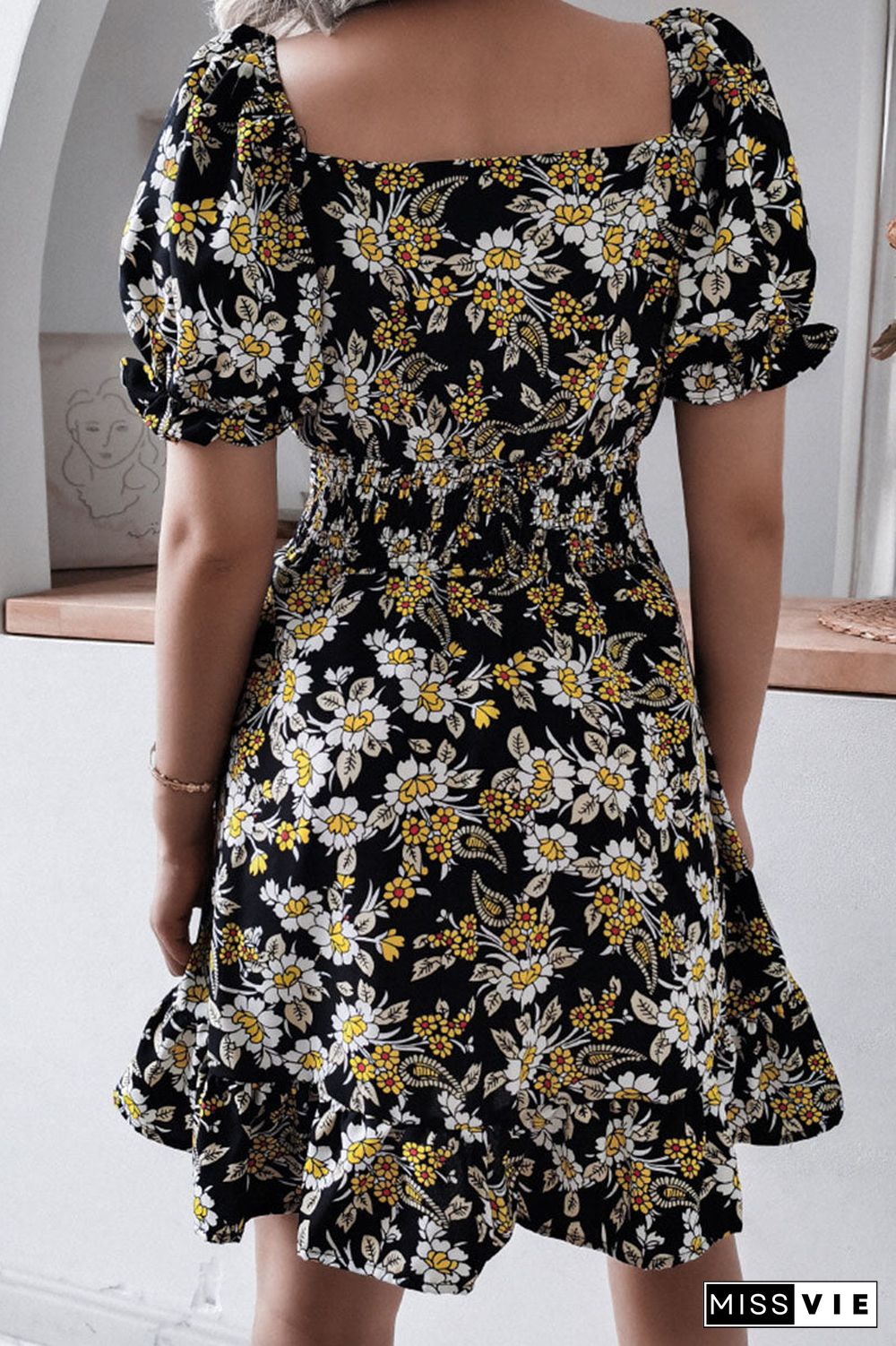 Fashion Casual Print Split Joint Square Collar A Line Dresses