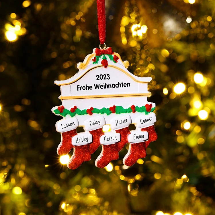 Holz Weihnachtsornament-Personalisiertes 7 Namen Text Rot Strümpfe Ornament Weihnachten Anhänger