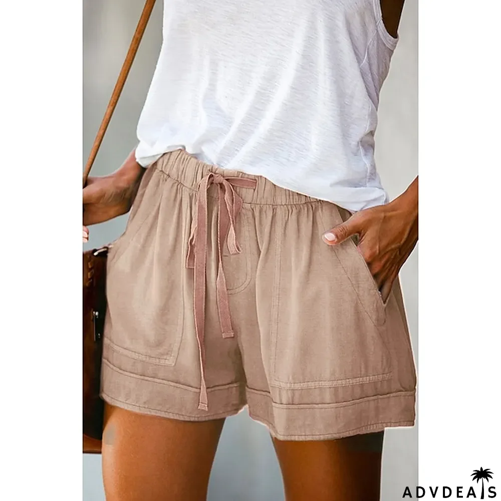 Women\u2018s Shorts Drawstring Pocket Plain Daily Regular Summer Green Black Pink Orange Red