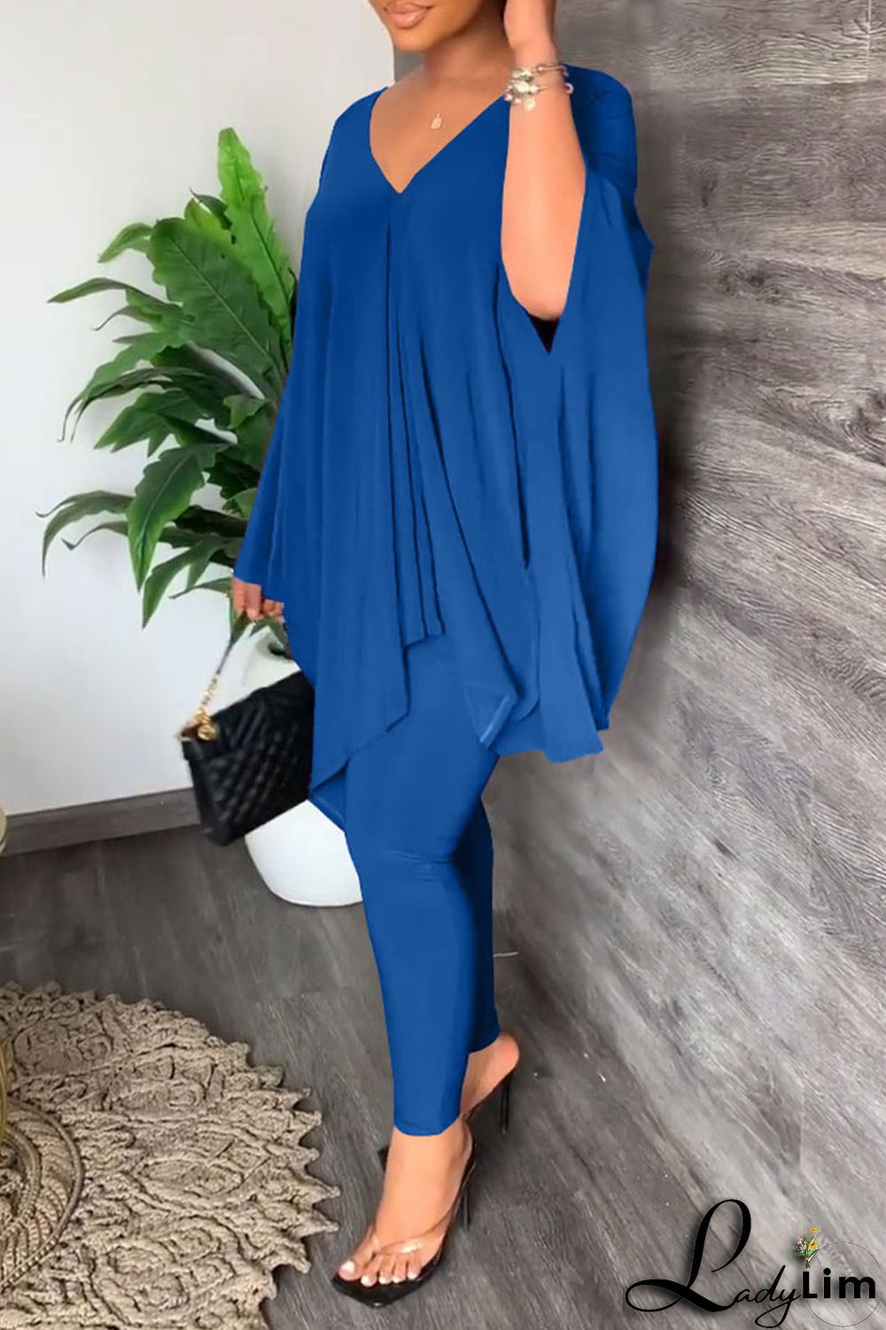 Black Casual Solid Patchwork V Neck Long Sleeve Two Pieces