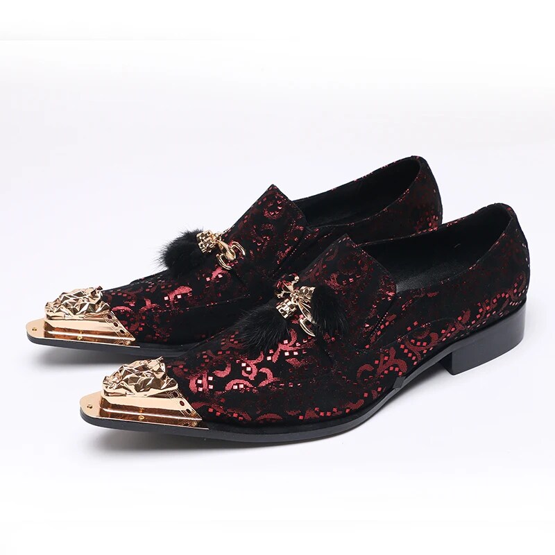 VCSHOES Print Evening Shoes Leisure Metal Pointed Toe Banquet Shoes Classic Genuine Leather Man Wedding Shoes