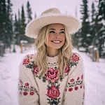 Vintage Floral Knit Embroidery Art Women's Icelandic Sweater - Image 2