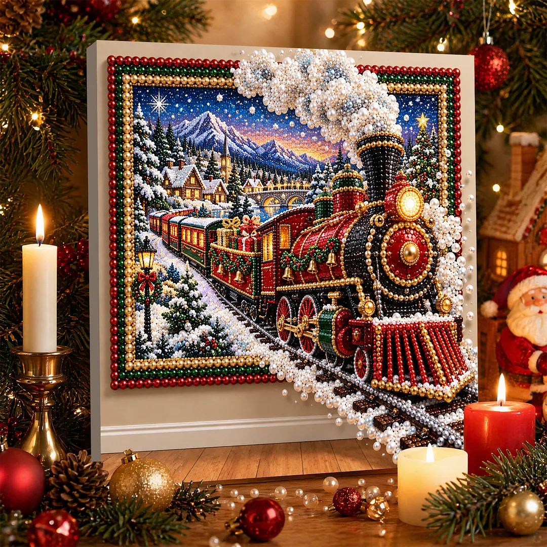 Framed Pearl Painting Kit Steam Train Christmas 11.81x11.81in