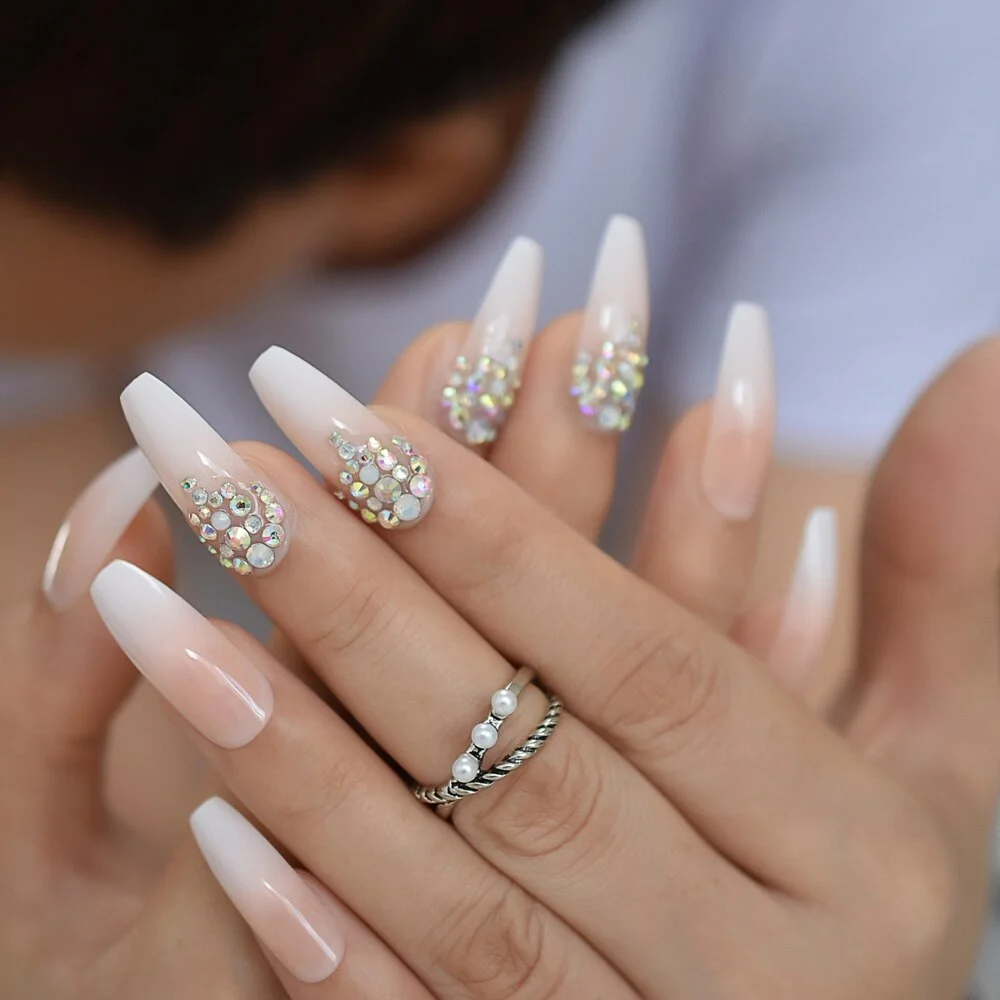 Press On Nail Red Extra Long Glitter Fake Diamond Rhinestone Pre Designs Coffin Ballerina Supplies For Professionals Wholesale-Nail Inspo