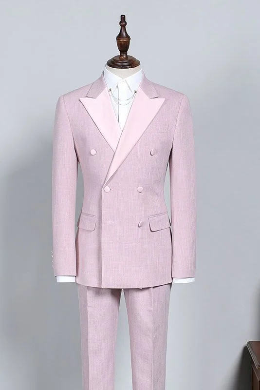 Daisda Newest Double Breasted  Best Fited Pink Reception Suit For Guys Peaked Lapel