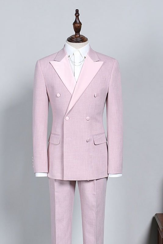 Elegant Peaked Lapel Best Fited Pink Reception Suit For Guys Double Breasted | Ballbellas Ballbellas