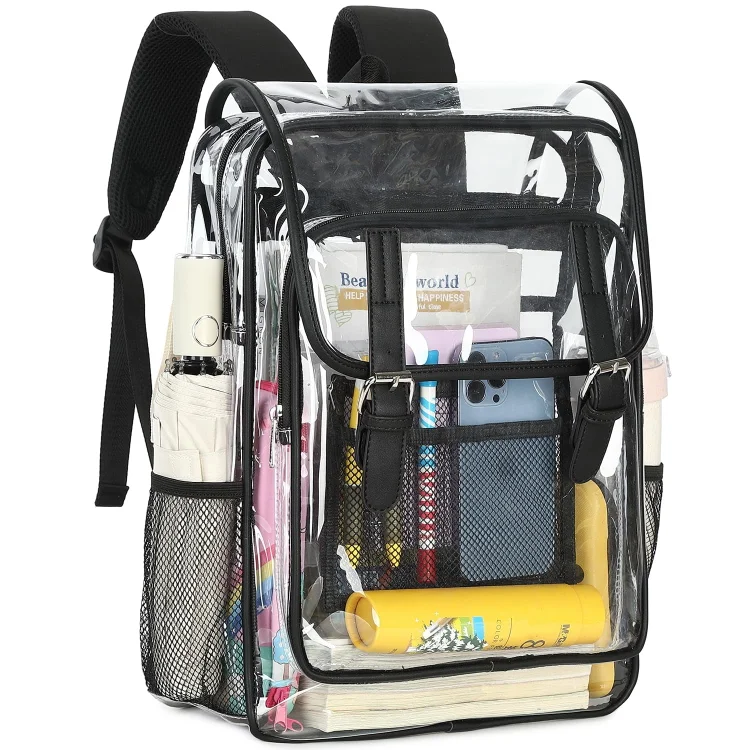 Clear Backpack Heavy Duty PVC Transparent Backpack Waterproof Large Clear Book Bag See Through Backpack for Girls Boys Kids Women Men College Work Travel Stadium Approved
