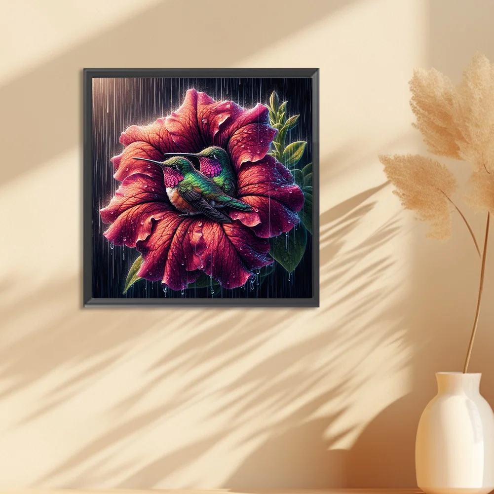 Diamond Painting - Full Round Drill - Flower Hummingbird(Canvas|30*30cm)