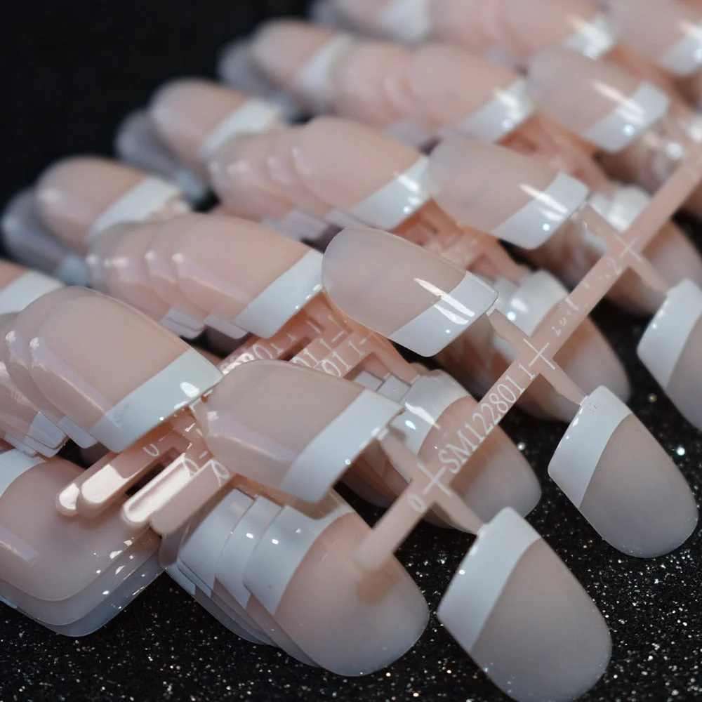 1 lot= 10 kits Clear Nude French Nails Short Size Square White Fake Nails Laidy Finger Decoration Daily Wear 240pcs-Nail Inspo