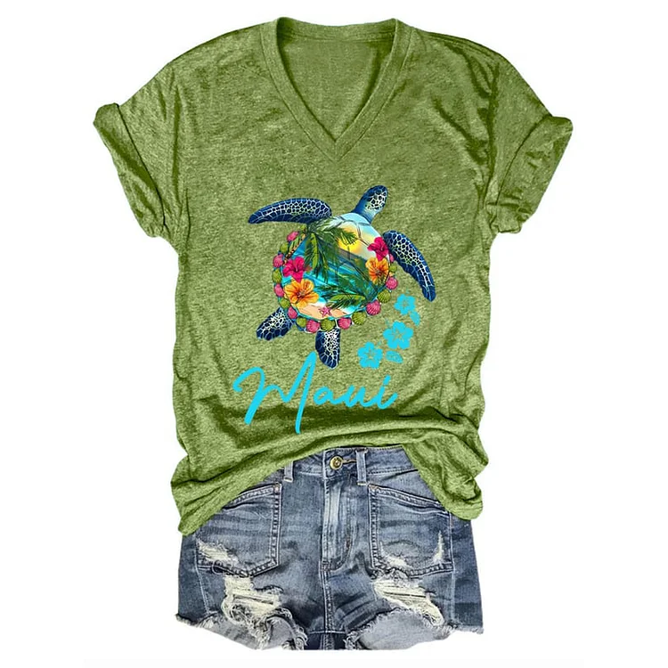 Maui Sea Turtle Print Casual T-Shirt