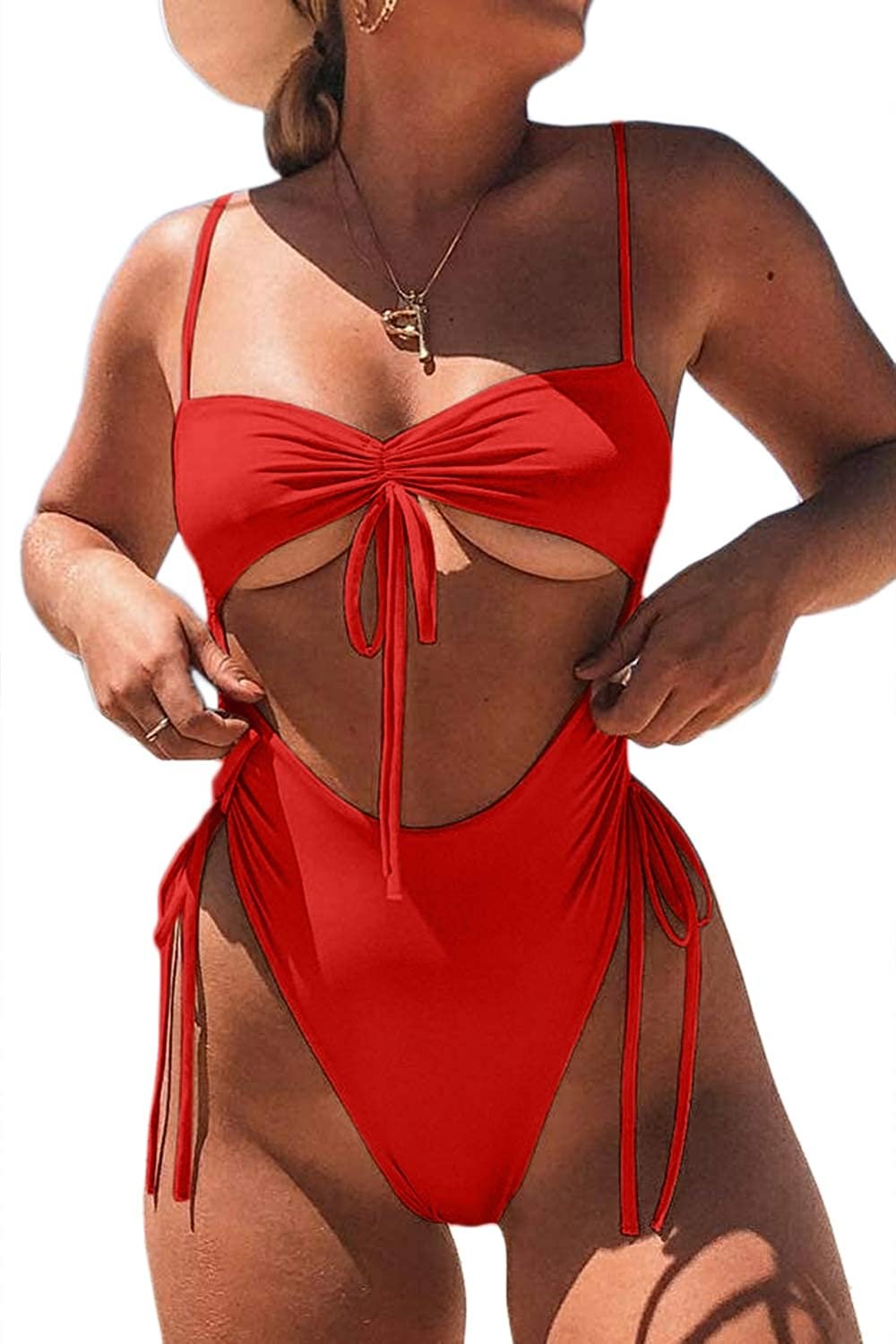 Womens Sexy High Waist One Piece Swimsuit Tummy Control Swimwear