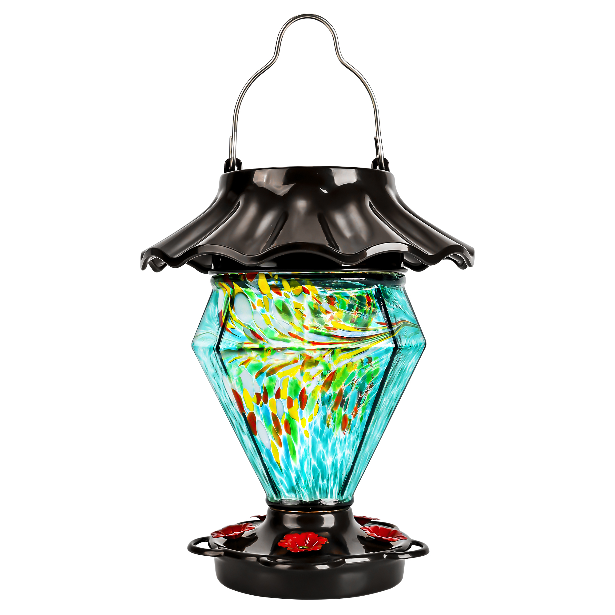 LUJII Solar Powered Hummingbird Feeder, 35 fl.oz, Gem Diamond Shaped, Teal