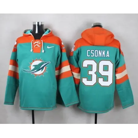 Dolphins #39 Larry Csonka Aqua Green Player Pullover NFL Hoodie