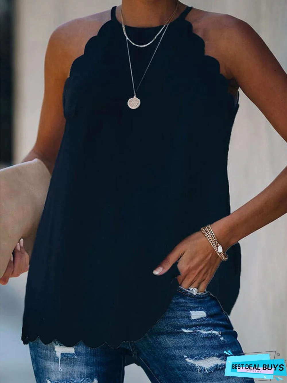 Vintage Plain Sleeveless Casual Tunic Top