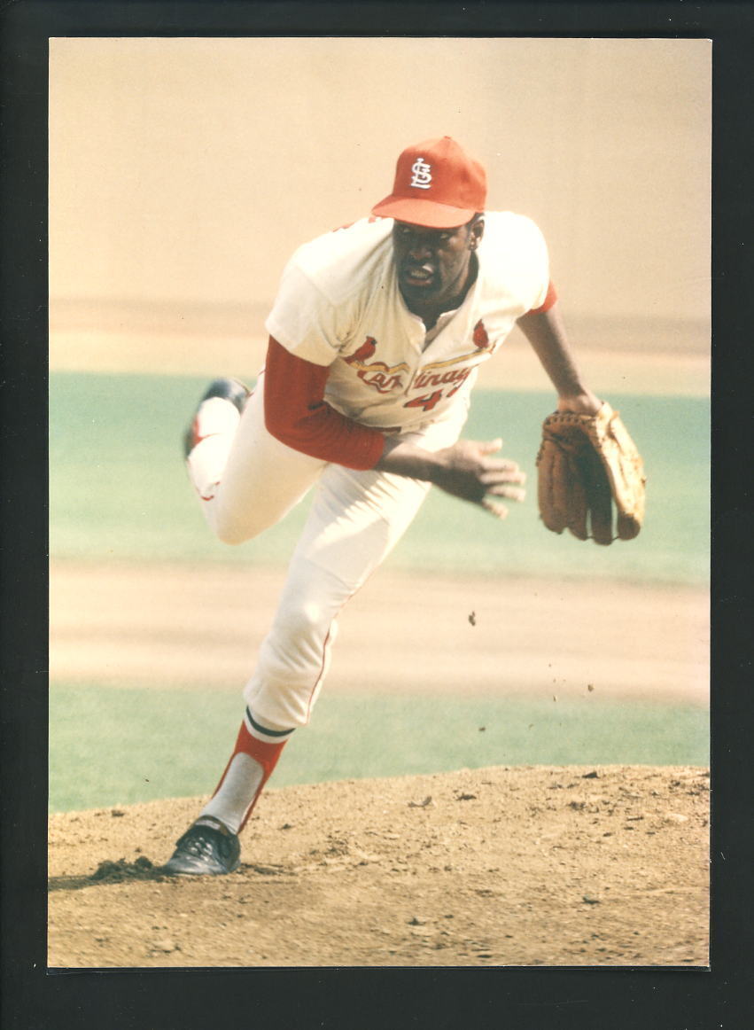 Bob Gibson Press Original COLOR Photo Poster painting 5 x 7 Cardinals pitching follow through