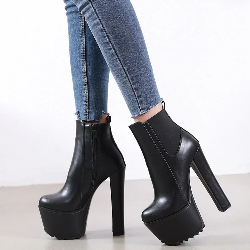 Comemore New Arrival 16cm High Heel Women's Boot Winter Women Chelsea Ankle Boots Pipe Platform Clogs Heels Women Shoes Elegant