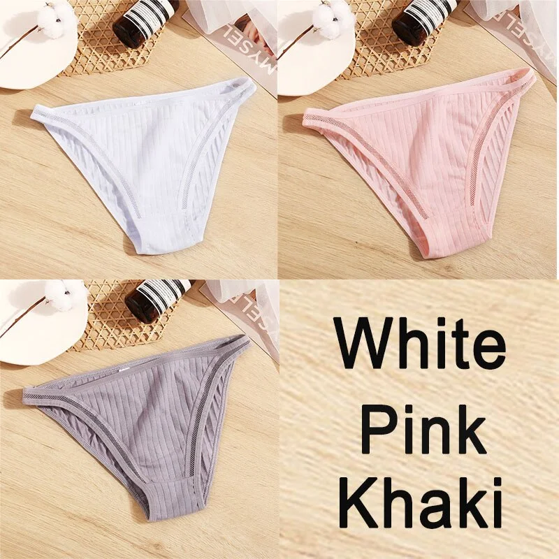3PCS Sexy Lace Panties Women Underwear Cotton Briefs Female Underpants Solid Color Pantys Hollow Mesh Low Waist Panties Lingerie