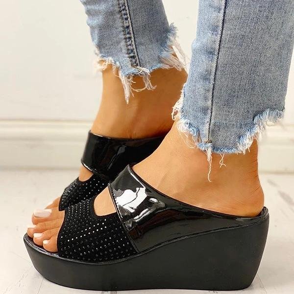 Studded Muffin Wedge Sandals