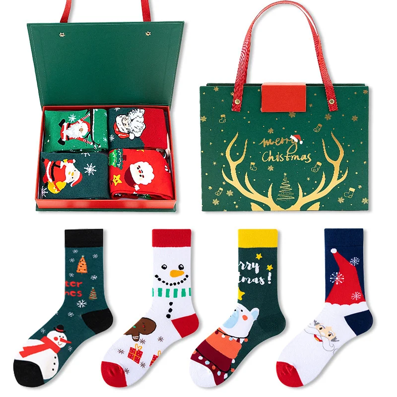 Christmas Gift Box Set Santa Claus Cartoon Cotton Socks (Four Pairs)