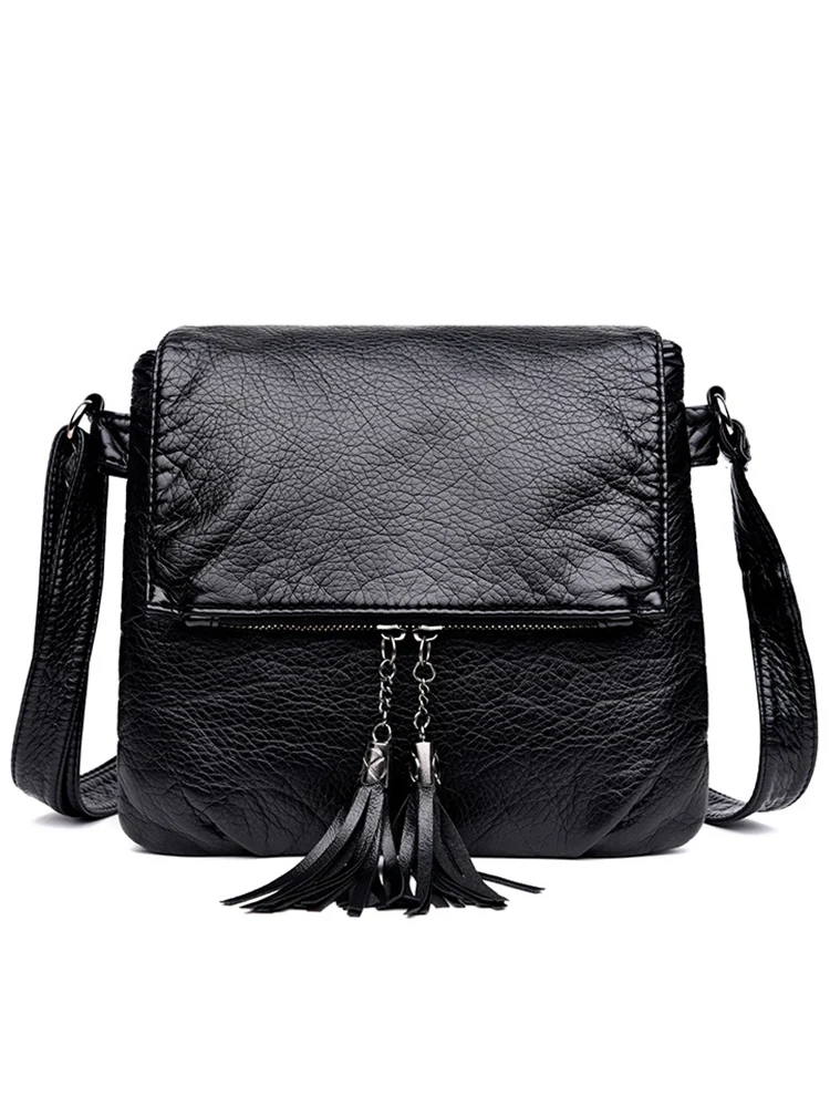 Tassels Zipper Flap Portable Crossbody Bag