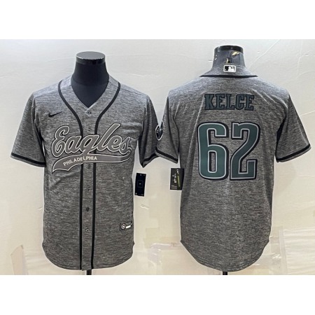 Men's Philadelphia Eagles #62 Jason Kelce Gray With Patch Cool Base Stitched Baseball Jersey HDDU